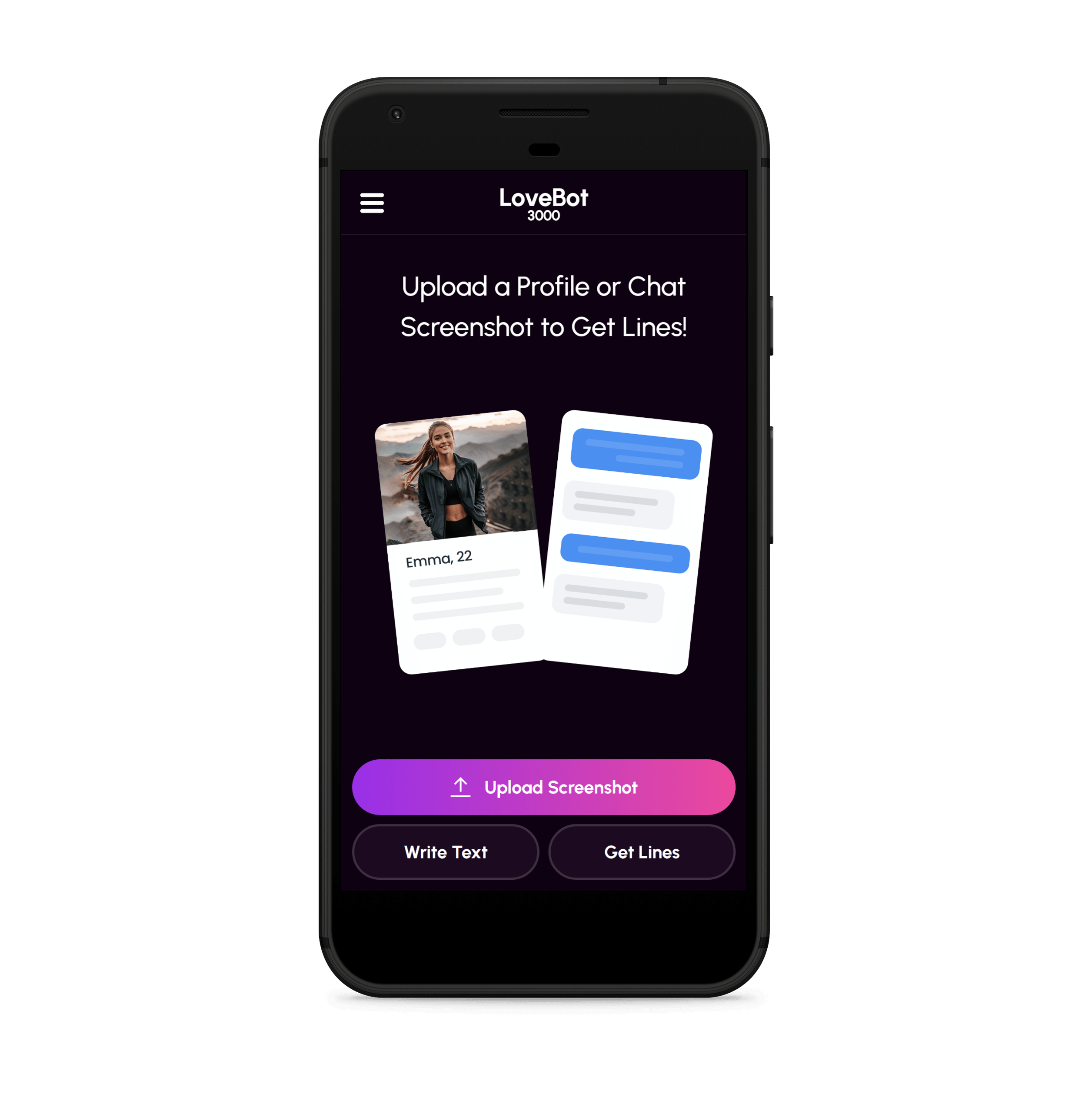 LoveBot3000 App Interface
